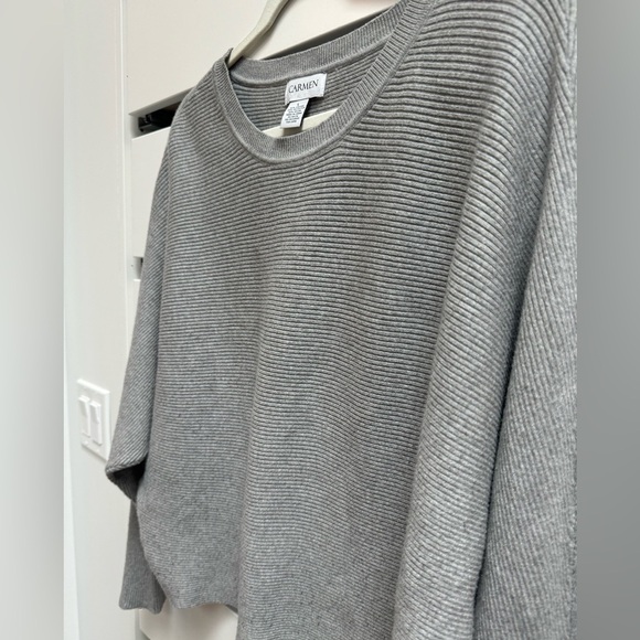 CARMEN MARC VALVO Light Gray Batwing Zipper Sleeve Ribbed Sweater Size Lg - Picture 6 of 7